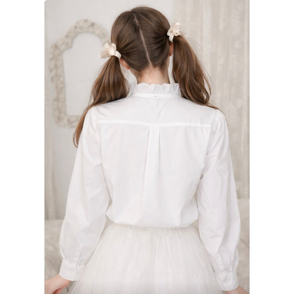 SUNDANCE White Pleated Embroidered Ruffled Buttondown Top Blouse Petite Small