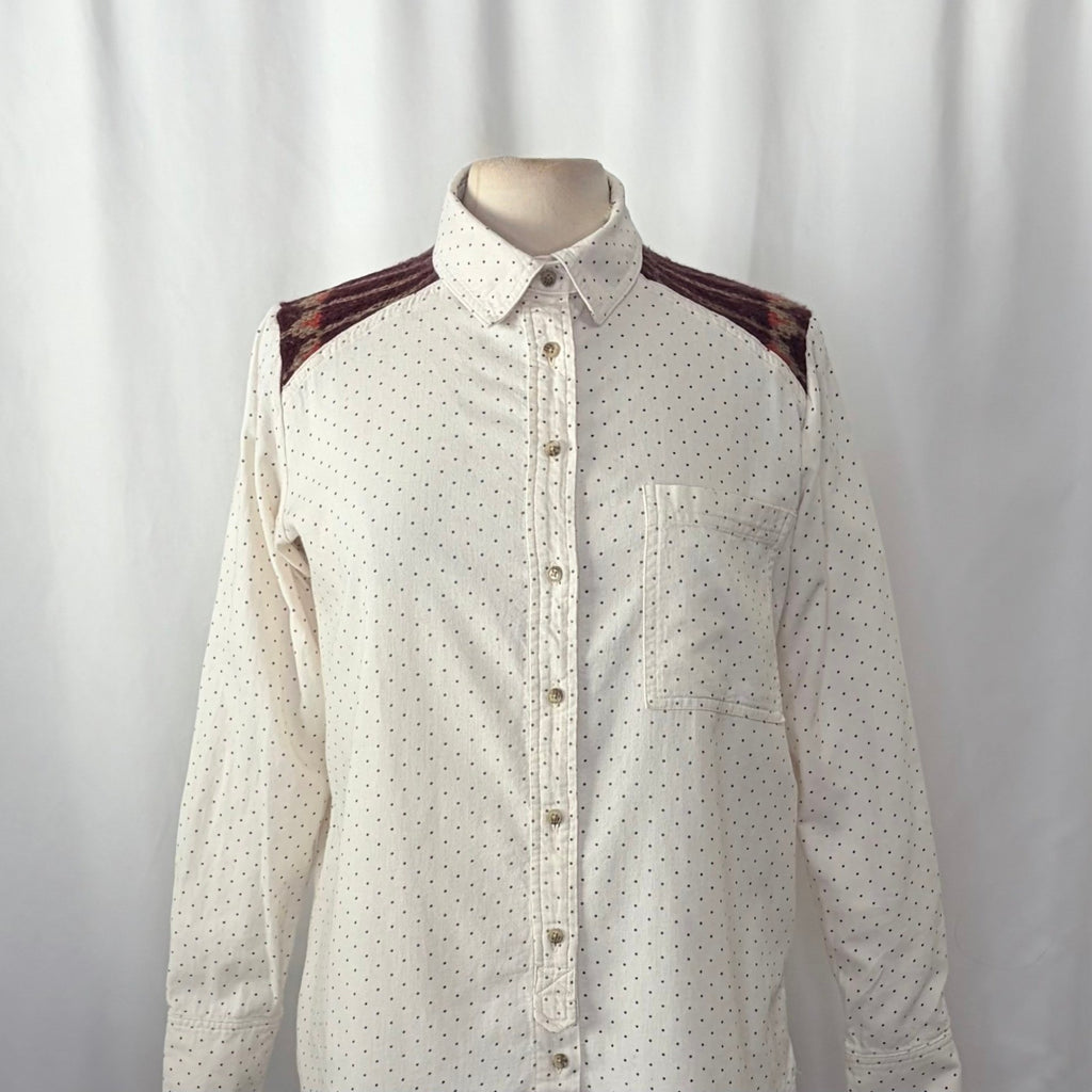 FREE PEOPLE Mixed Media Sage Buttondown Shirt Wool Western Polka Dot Medium