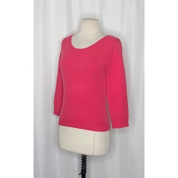 GARNET HILL Cashmere Sweater Scoop Neck Solid Pink Bright Pullover X-Small