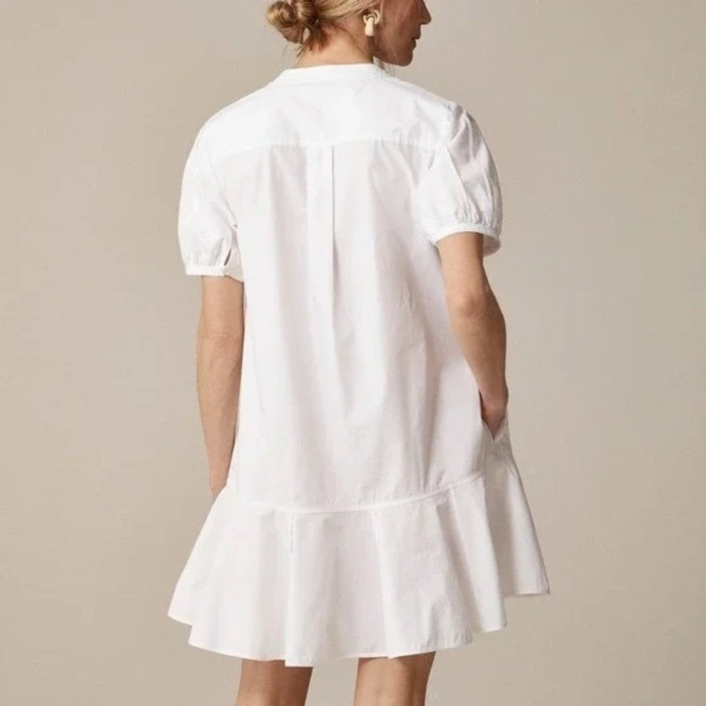 NWT!! J. CREW Delilah Dress Cotton Poplin Solid White Mini Ruffle Small Tall ST