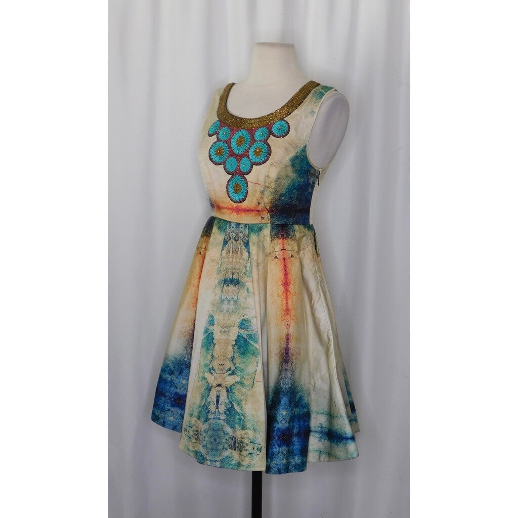 Anthropologie BHANUNI BY JYOTI Villette Dress Fit N' Flare Beaded Embellished 2