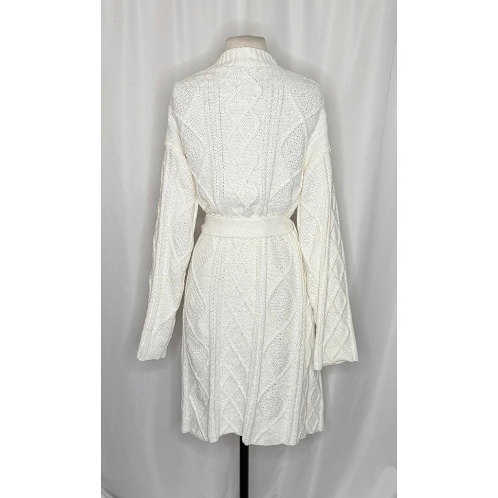 BEACH RIOT Rinna Chenille Robe Cream Cable Knit Belted Pockets X-Small Small