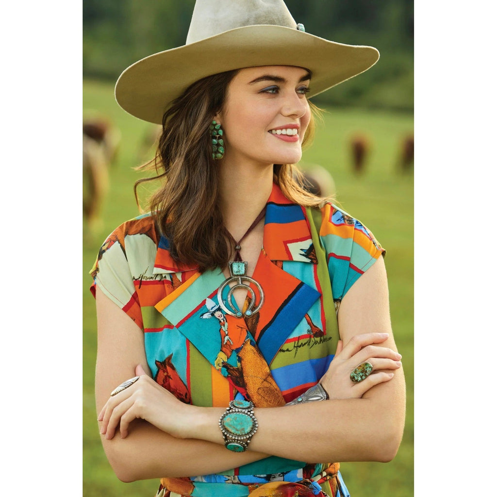 NWT!! DOUBLE D RANCH Women Of The Range Dress Western Horses Midi Bright X-Small