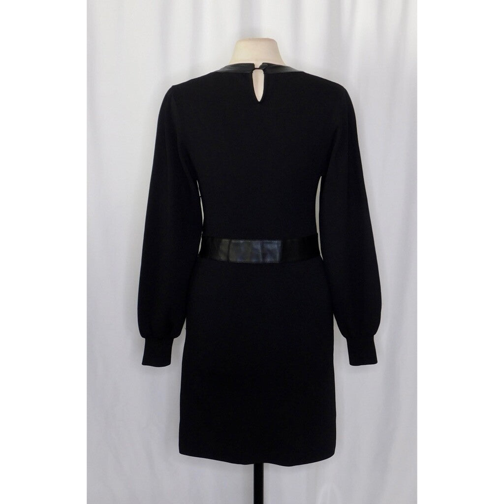 THE KOOPLES Black Knit Faux Leather Trimmed Dress Puff Sleeves Size 3 / Large