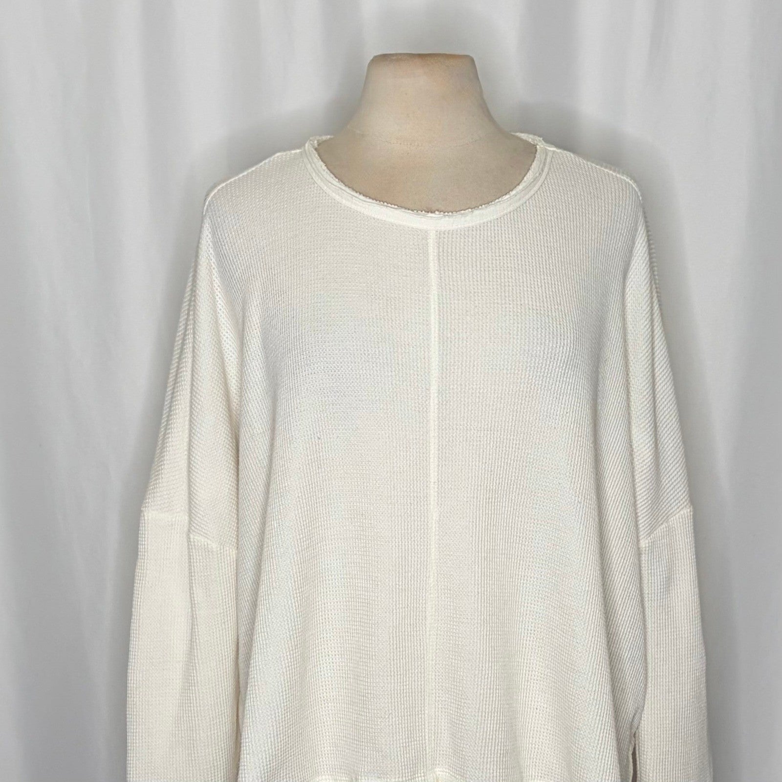 By ANTHROPOLOGIE Waffle Knit Oversized Top Shirt Pullover Pale Ivory Medium