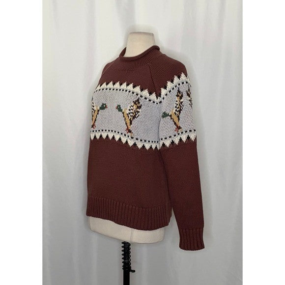 NWT!! L.L. BEAN Signature Currant Mallard Fair Isle Duck Cotton Sweater X-Small