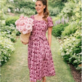 GAL MEETS GLAM Hallie Dress Paisley Floral Pink Purple Box Pleats Pockets Size 8