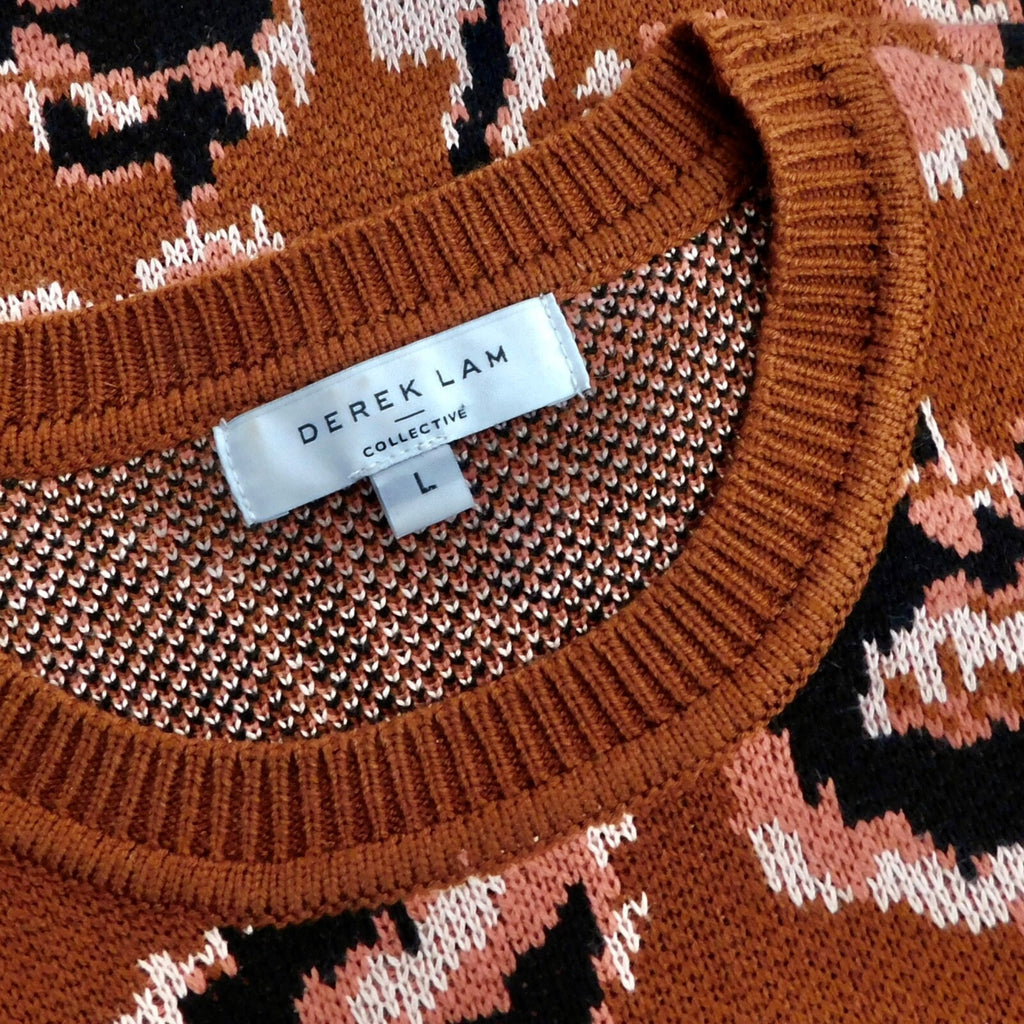DEREK LAM Collective Brown Animal Print Sweater Leopard Puff Sleeves Large