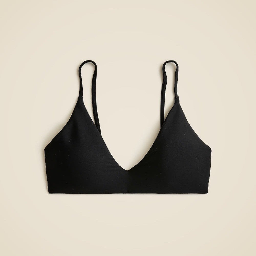 NWT!! J. CREW Lana Bikini Top Classic Sculpt Solid Black V Neckline Swim Small