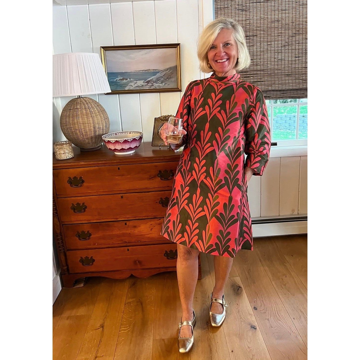 NWT!! FRANCES VALENTINE Diplomat Mini Dress Royal Palms Watermelon A-Line Large