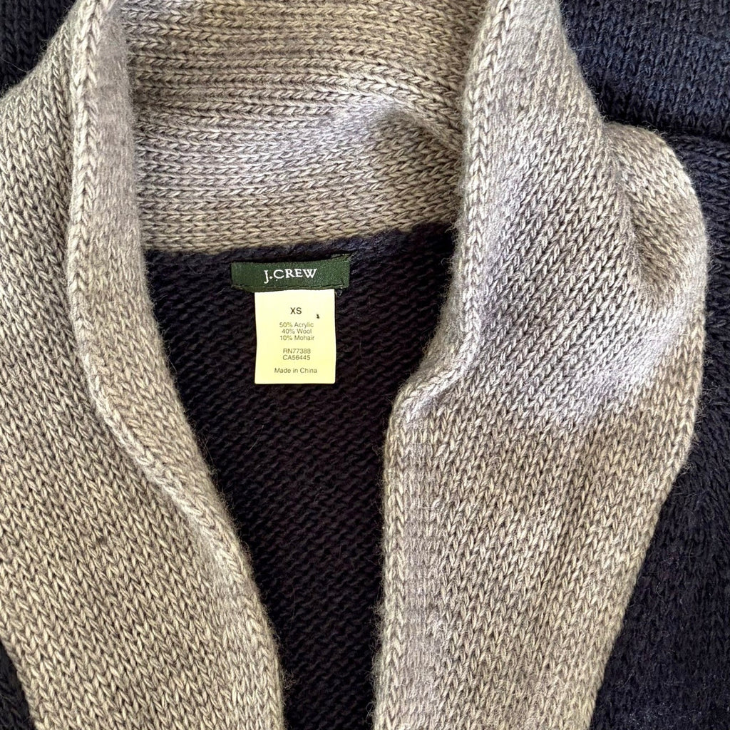 J. CREW Shawl Collar Boyfriend Cardigan Sweater Wool Mohair Navy Blue Gray XS
