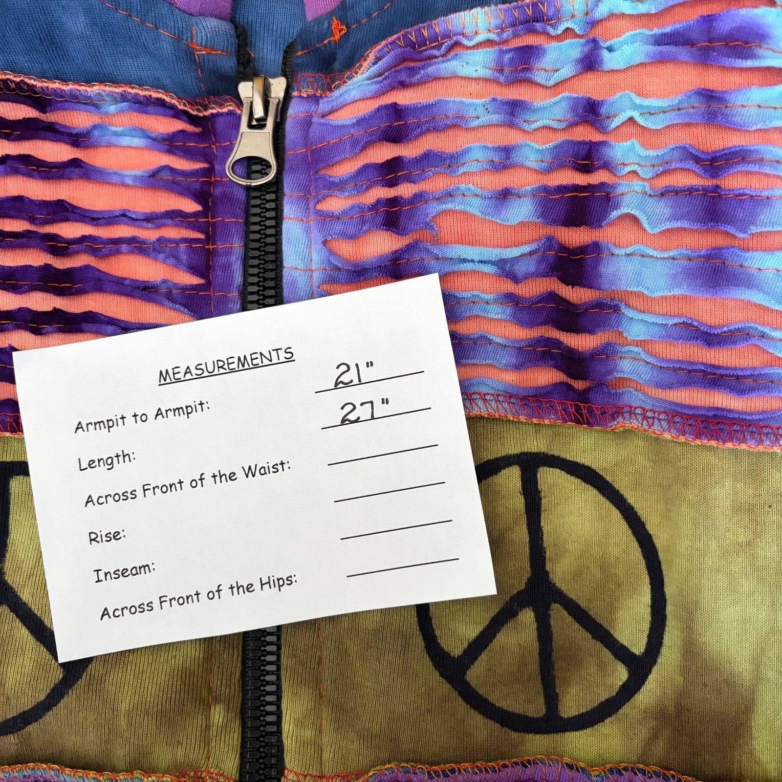 RISING INTERNATIONAL Hooded Peace Sign Tie Dye Jacket Hood Colorful X-Large
