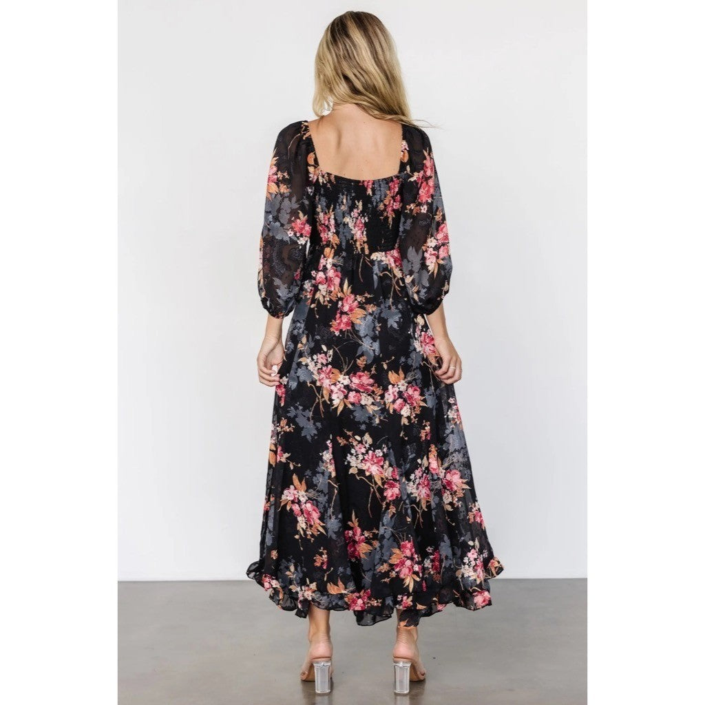 NWT!! BALTIC BORN Estefania Maxi Dress Black Floral Romantic Ruffle X-Small