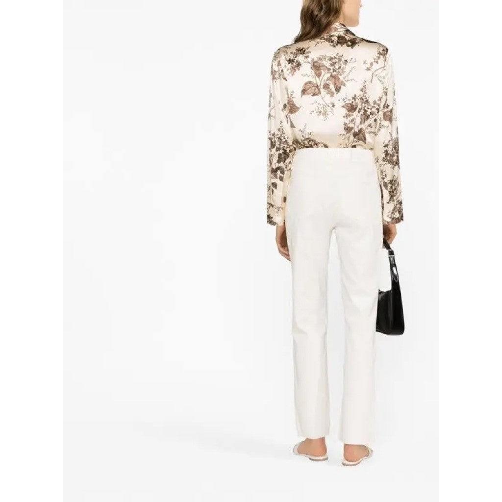 REFORMATION Silk Floral Print Blouse Top Buttondown Cream Brown Chic Large