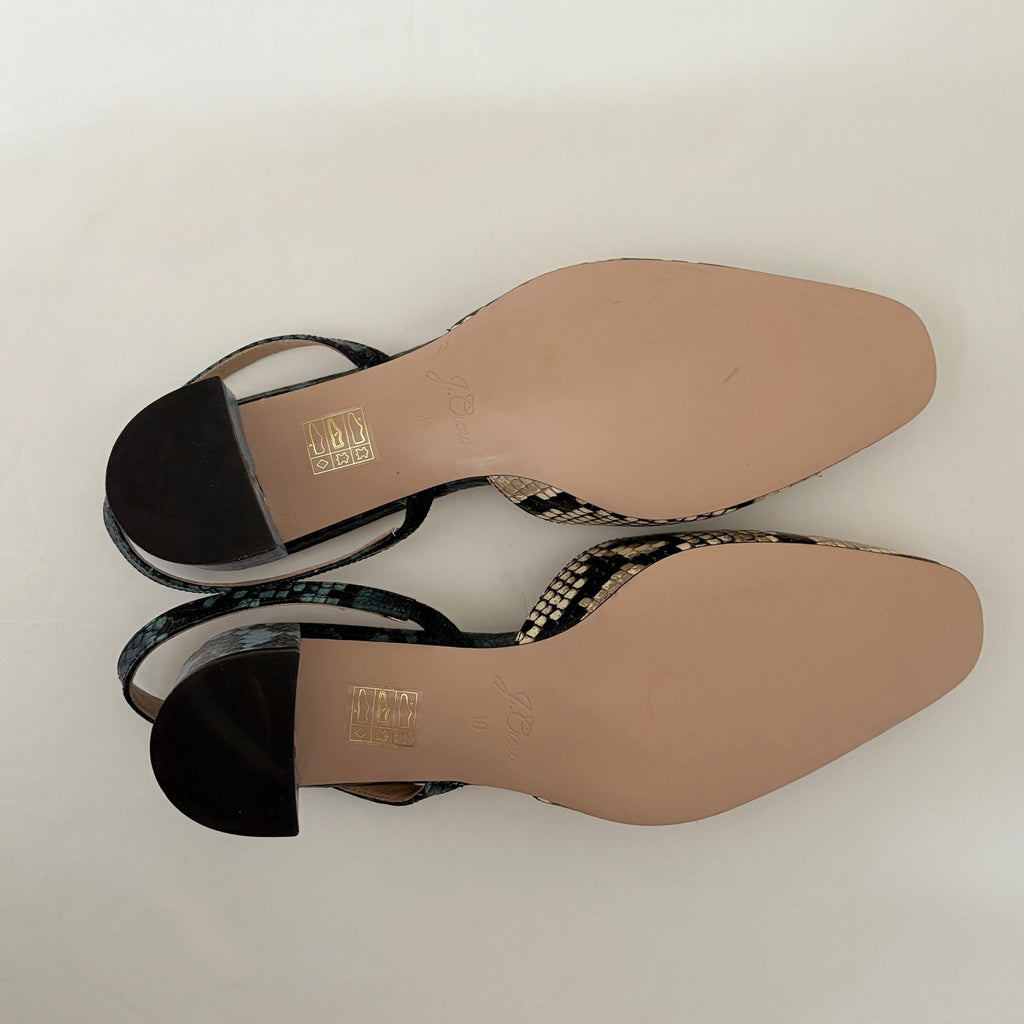 J. CREW Kate Slingback Pumps Snake Embossed Leather Shoes Snakeskin Block 10