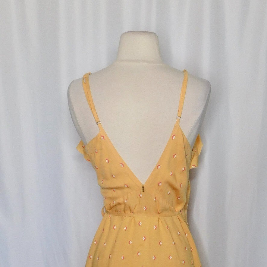BEACHGOLD Lottie Geometric Print Wrap Dress Cover Up Tassels Tie Waist Small