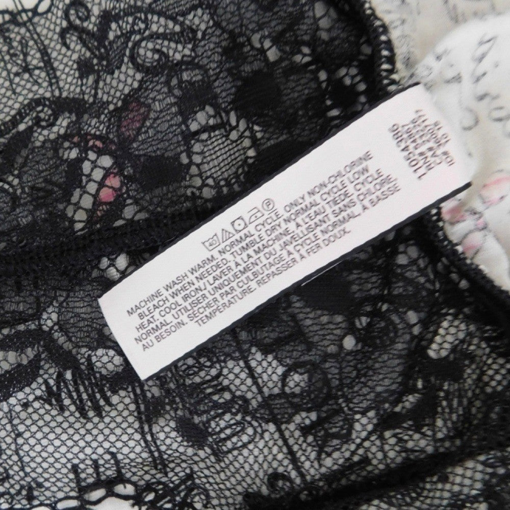 VICTORIA'S SECRET Black Floral Lace Script Print Chemise Gown Nightgown Large