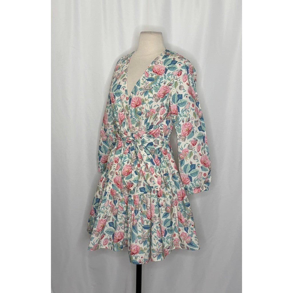 La Vie REBECCA TAYLOR Paint Garden Floral Dress Tie Waist Mini Spring Medium