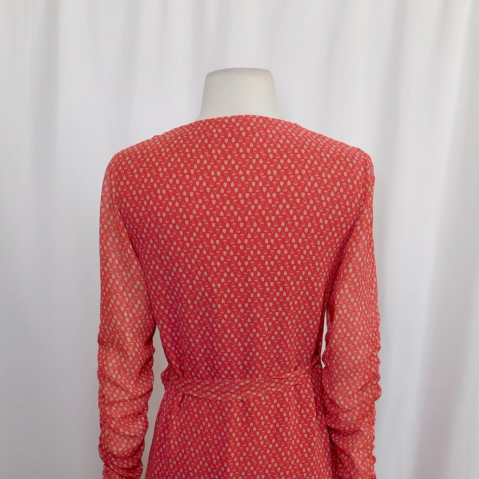 ALLSAINTS Flores Heart Print Wrap Dress Ruched Ruffle Red All Saints X-Small