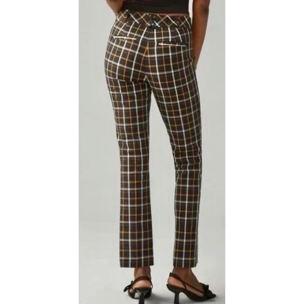 NWT!! ANTHROPOLOGIE The Essential Plaid Pants Black Orange Academia Preppy 10