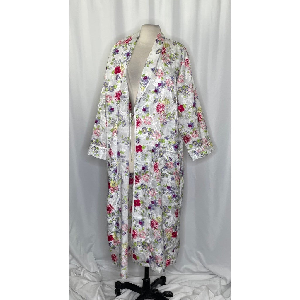 Vintage VICTORIA'S SECRET Gold Label Floral Jacquard Satin Robe Pockets Small