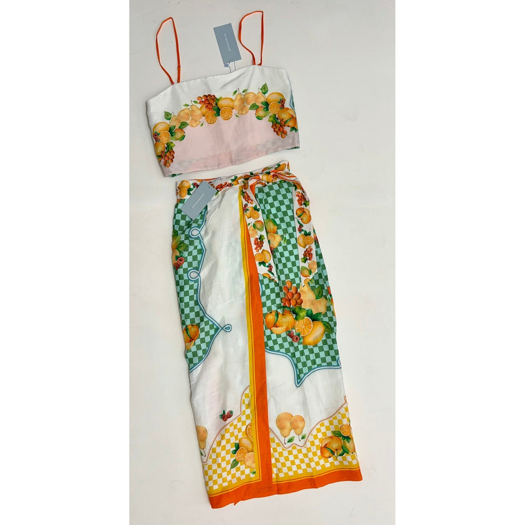 NWT!! ANTONIO MELANI Citrus Bliss Callista Cropped Linen Top Clio Mid Skirt 0