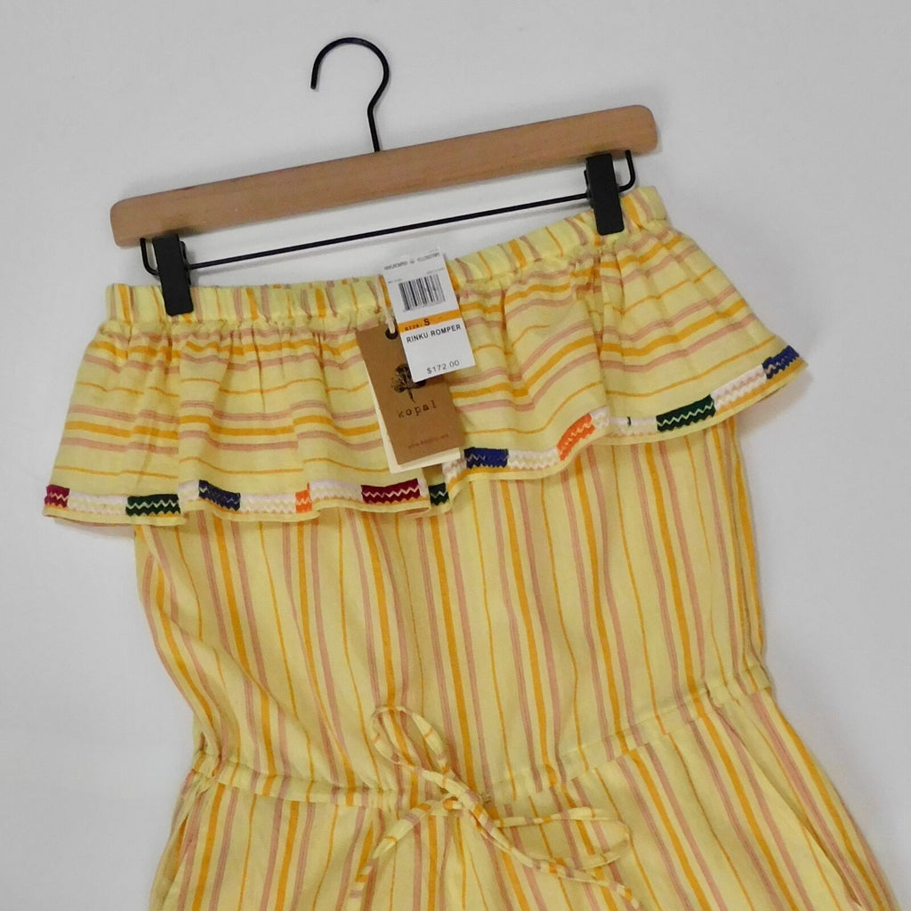 NWT!! KOPAL Rinku Romper Embroidered Ruffle Off Shoulder Vacation Boho Small