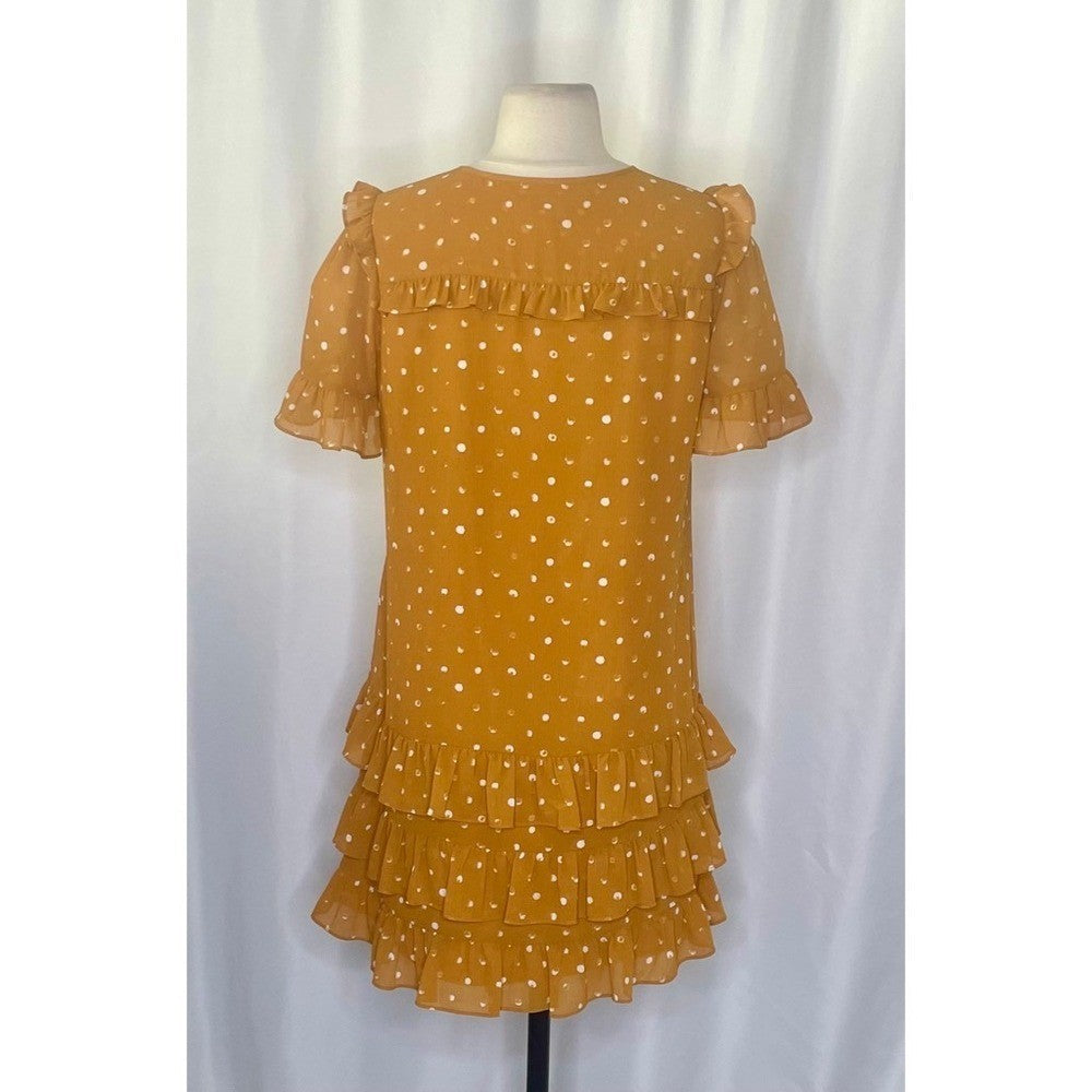 J. CREW Point Sur Ruffled Crinkle Polka Dot Dress Warm Caramel Party Size 2