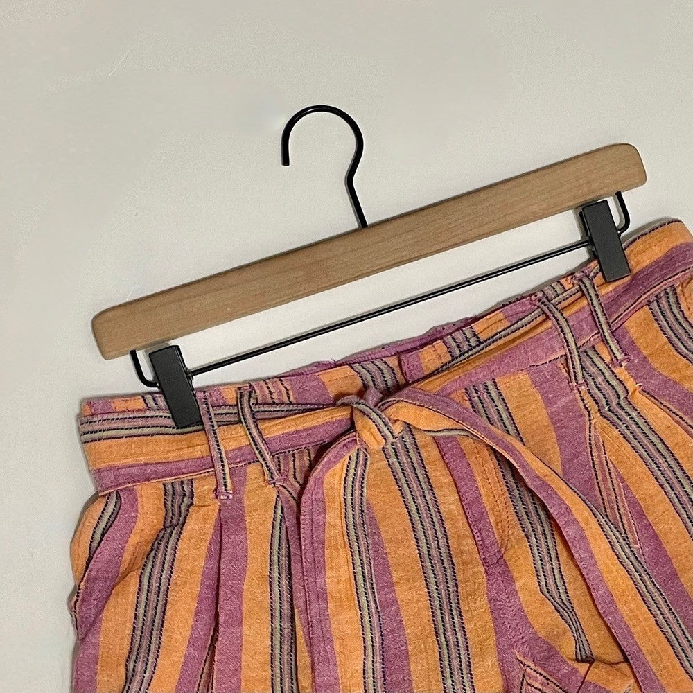 FREE PEOPLE Barbados Bloom Belted Cuffed Shorts Tropical Stripes Vacation 6