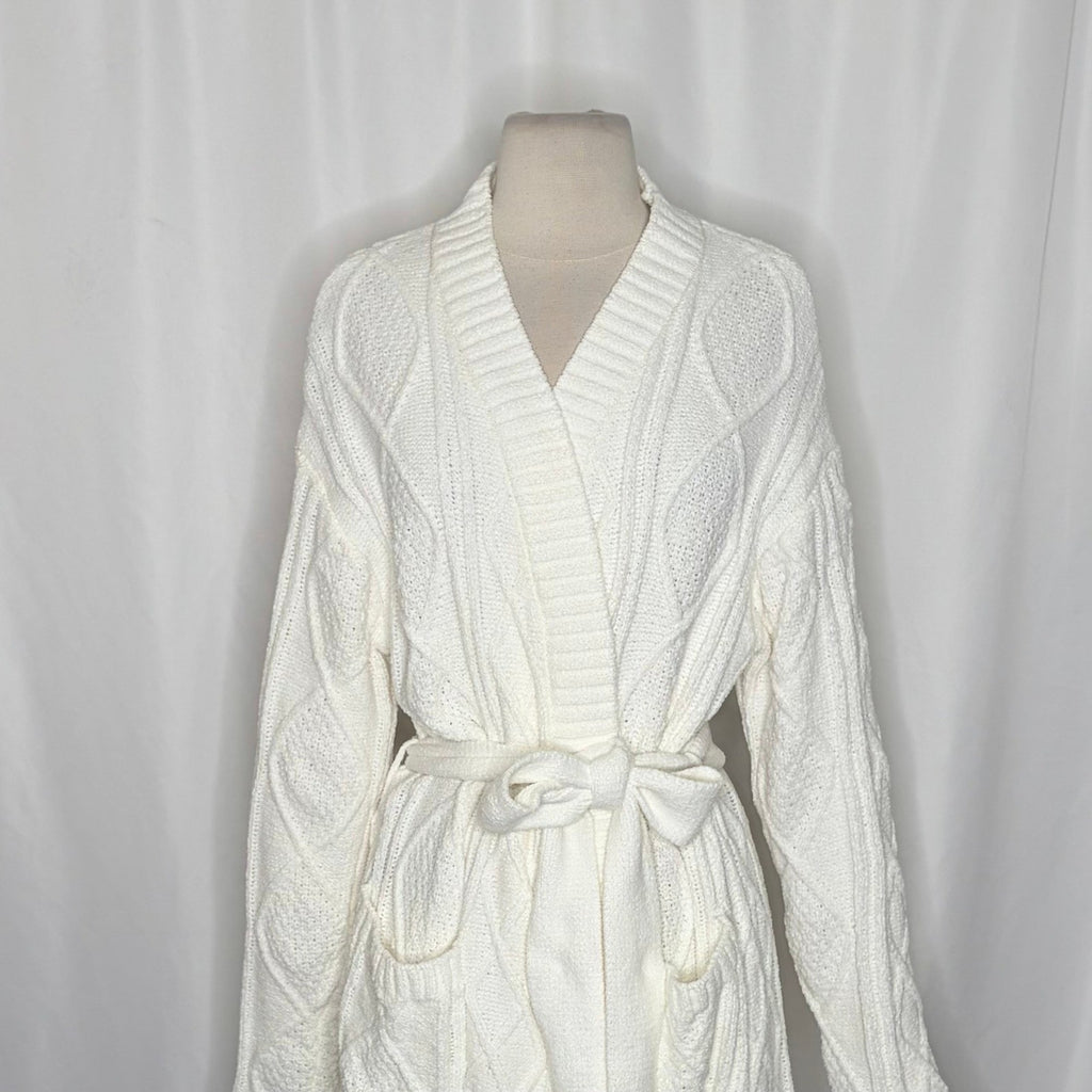 BEACH RIOT Rinna Chenille Robe Cream Cable Knit Belted Pockets X-Small Small