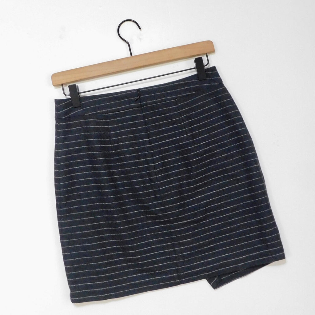 MADEWELL Wool Gray Striped Mini Skirt Academia Collegiate Faux Wrap Size 4