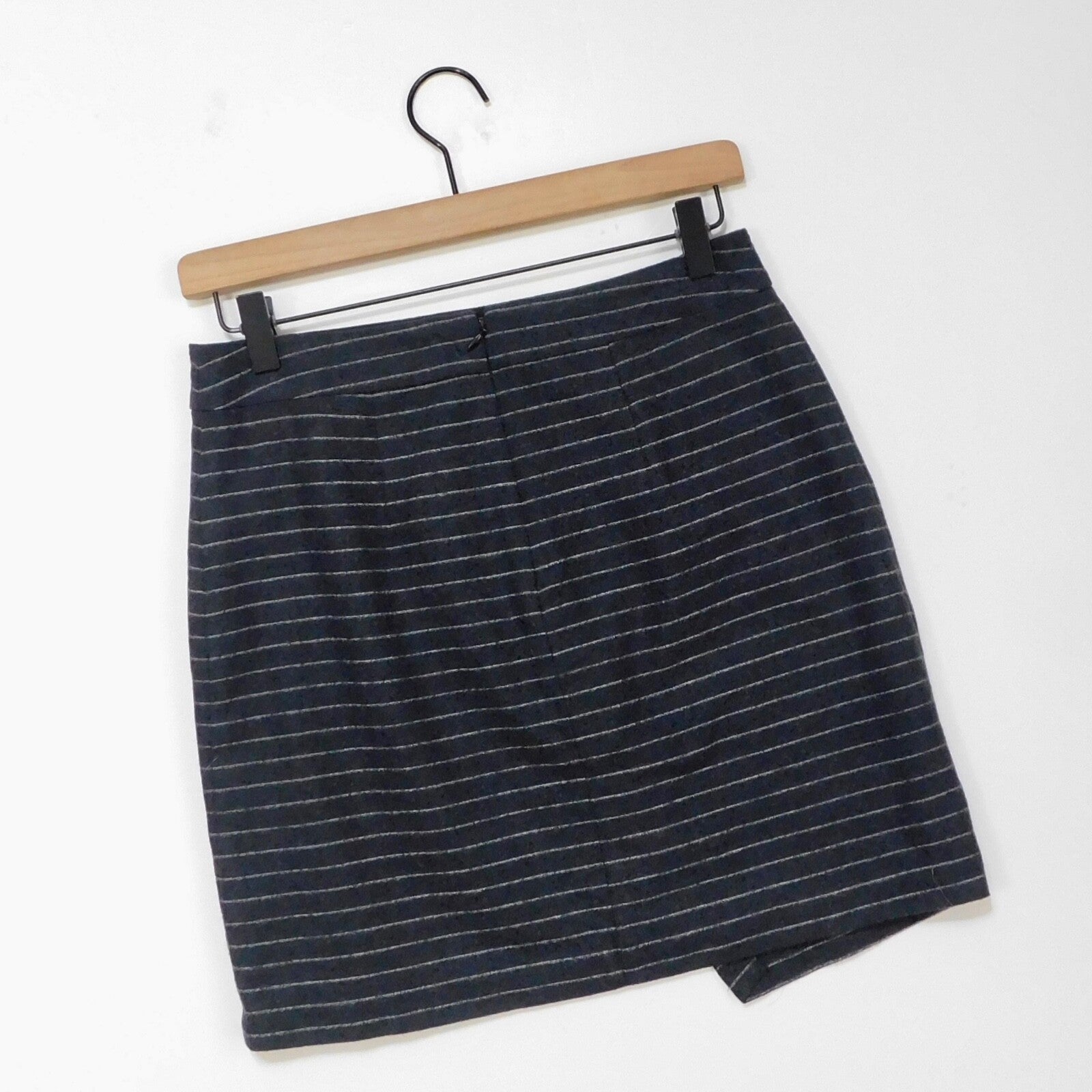 MADEWELL Wool Gray Striped Mini Skirt Academia Collegiate Faux Wrap Size 4