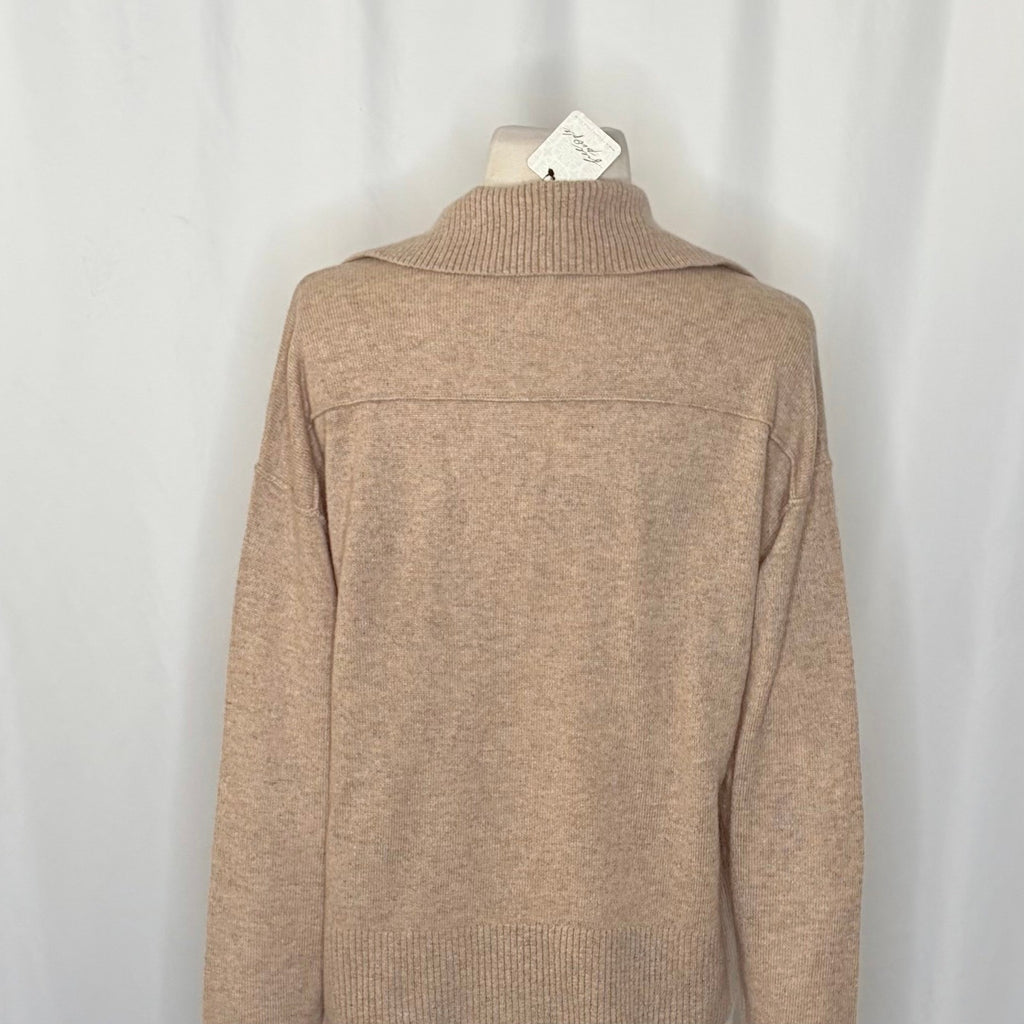 NWT!! FREE PEOPLE Eloura Cashmere Henley Sweater Solid Light Brown Tan X-Small