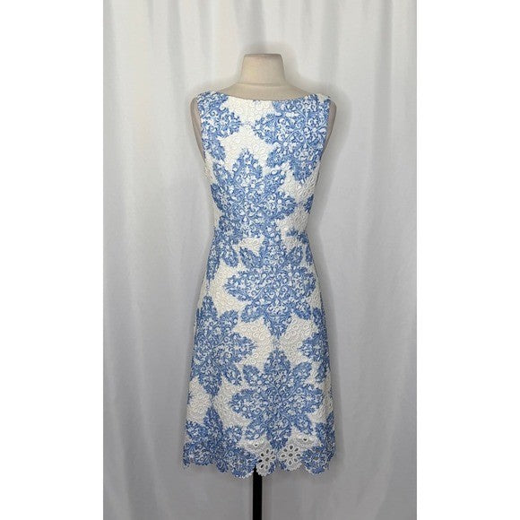 Anthropologie EVA FRANCO Starflower Scalloped Dress Blue White Lace Size 4