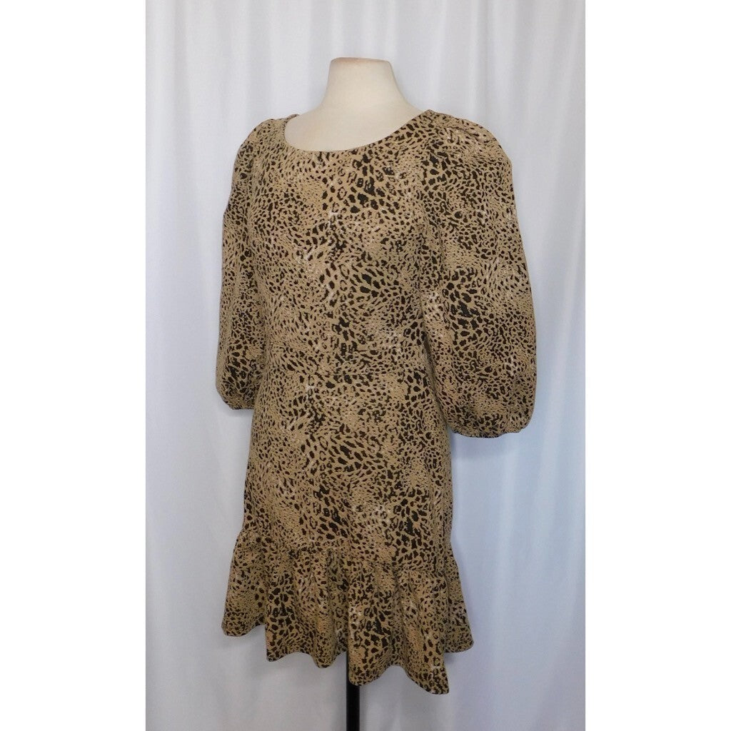 Anthropologie MAEVE Knit Cut-Out Mini Dress Leopard Animal Print Size Party 12
