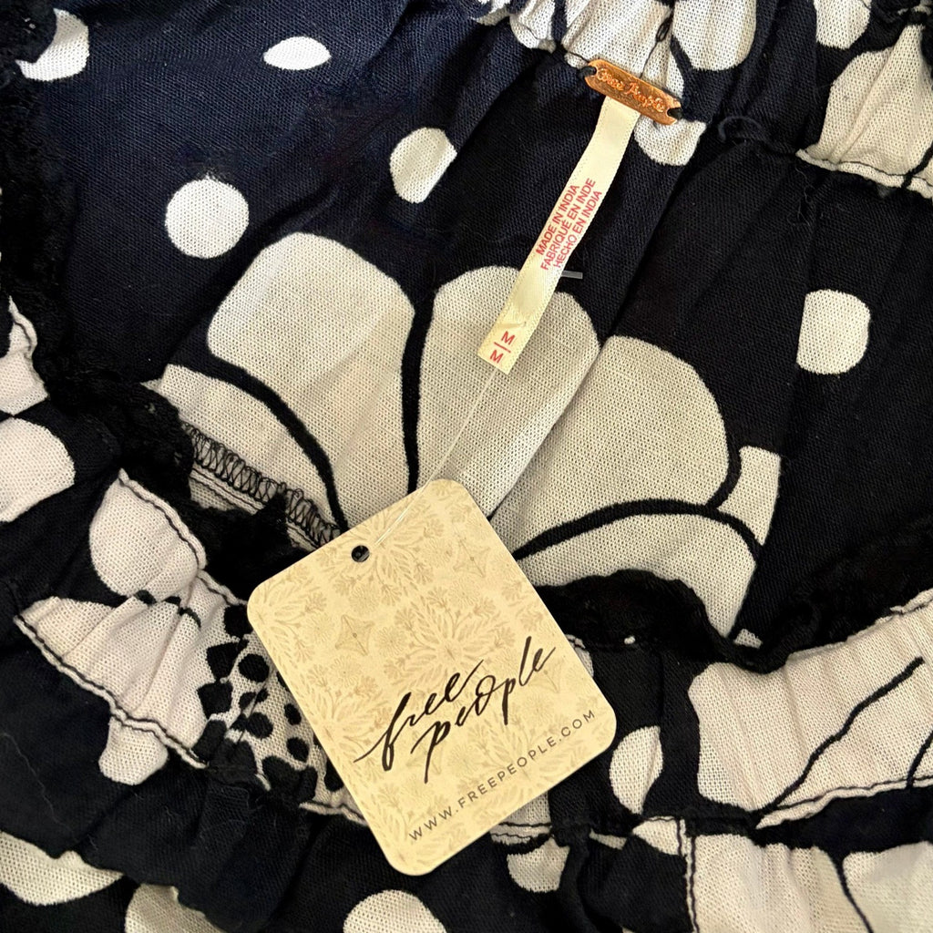 NWT!! FREE PEOPLE Poppy Printed Maxi Skirt Polka Dot Floral Black White Medium