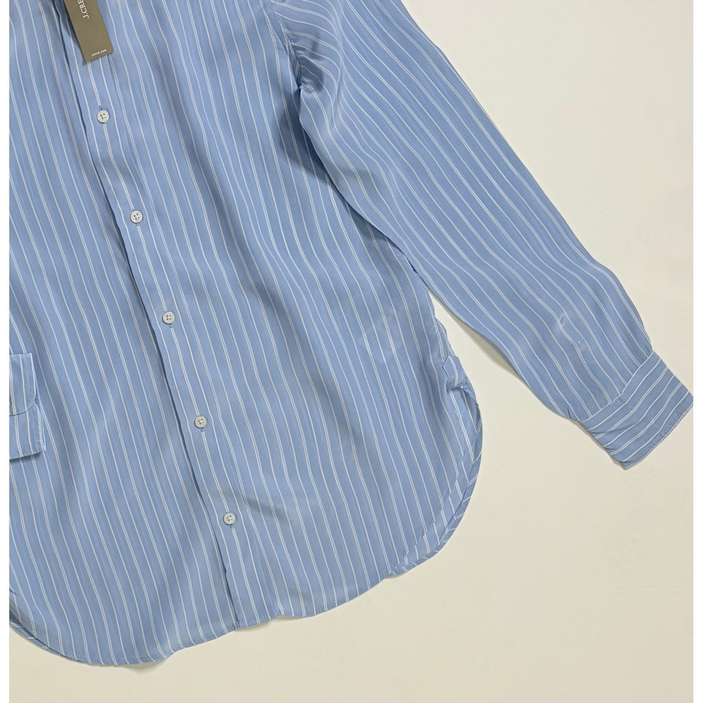 NWT!! J. CREW Jules Club Collar Shirt Striped Crepe De Chine Blue Stripe Size 00