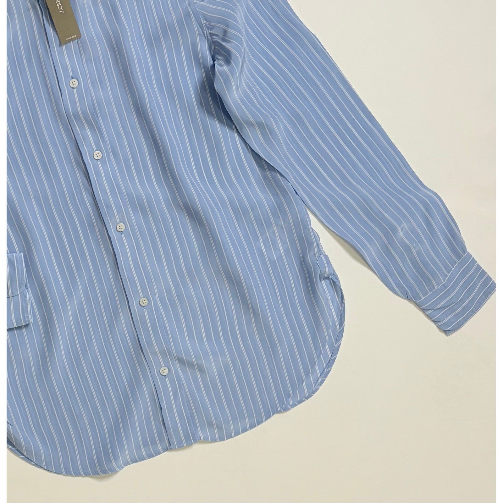 NWT!! J. CREW Jules Club Collar Shirt Striped Crepe De Chine Blue Stripe Size 00