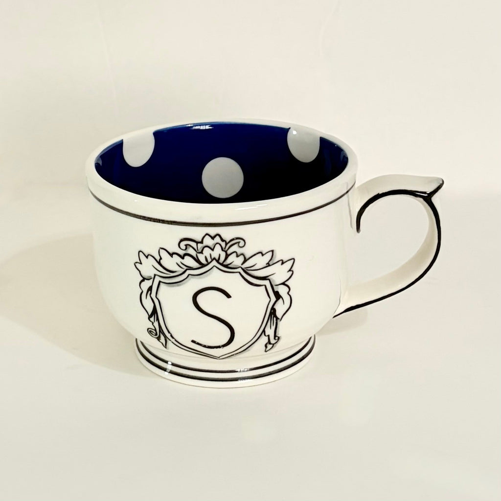 Anthropologie MOLLY HATCH Monogram "S" Initial Mug Coffee Tea Kitchen Polka Dot