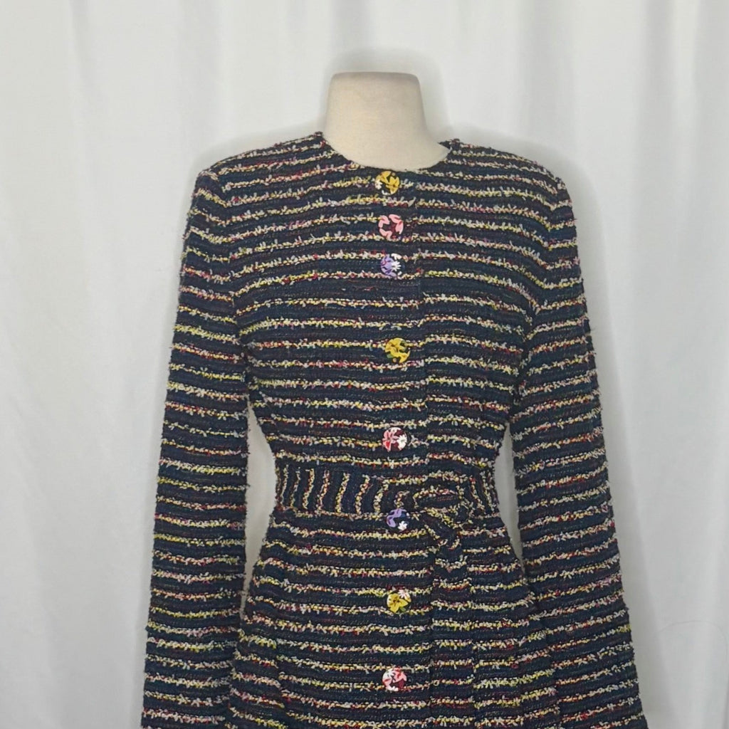 CABI Headline Topper Colorful Tweed Floral Belted Coat Preppy Style 5660 Size 2