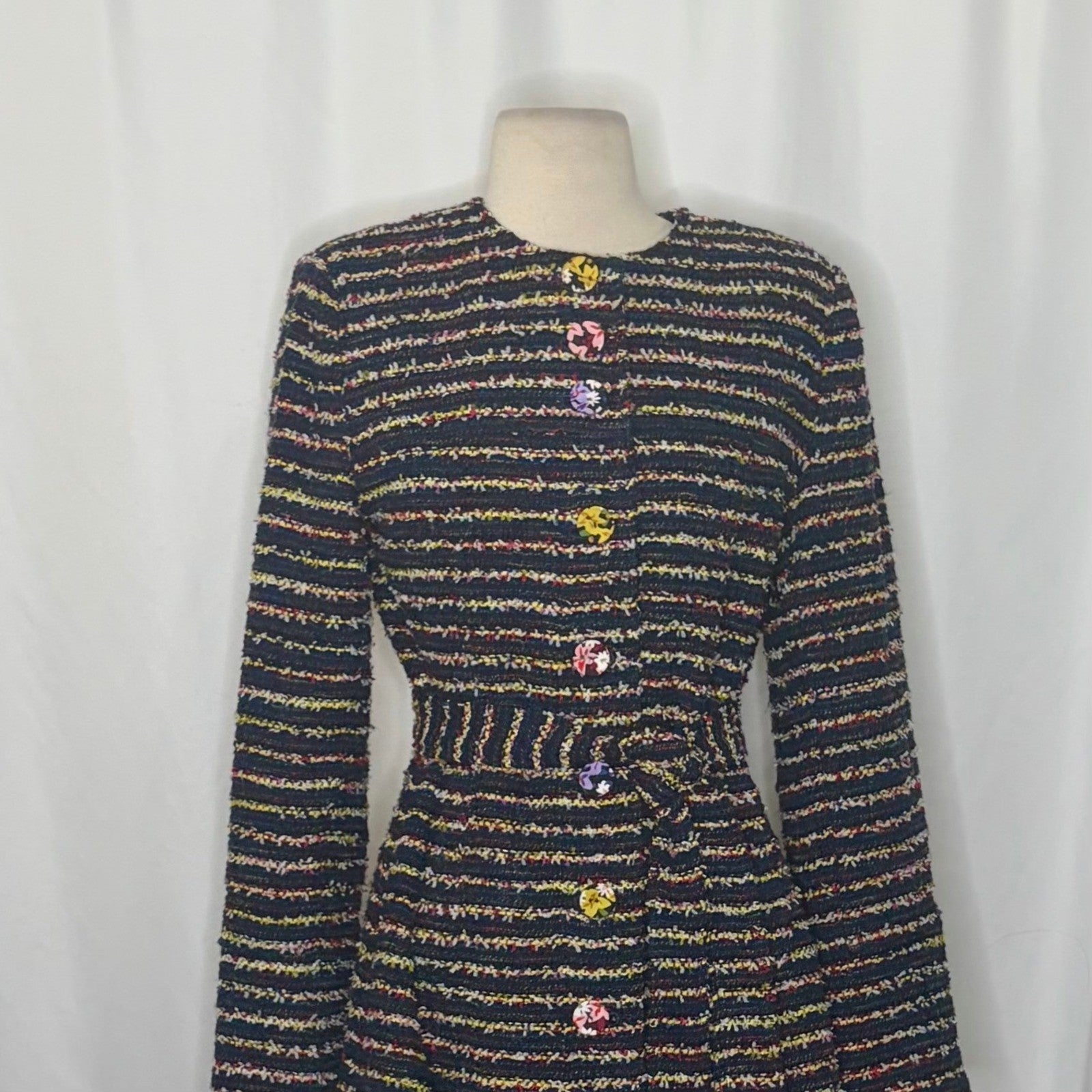 CABI Headline Topper Colorful Tweed Floral Belted Coat Preppy Style 5660 Size 2