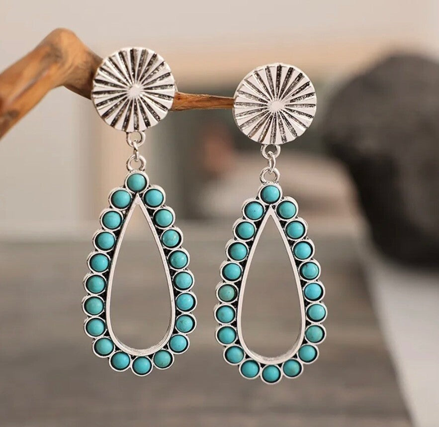 NEW Long Turquoise Bar Drop Earrings Western Southwestern Cowgirl Ranch Rodeo