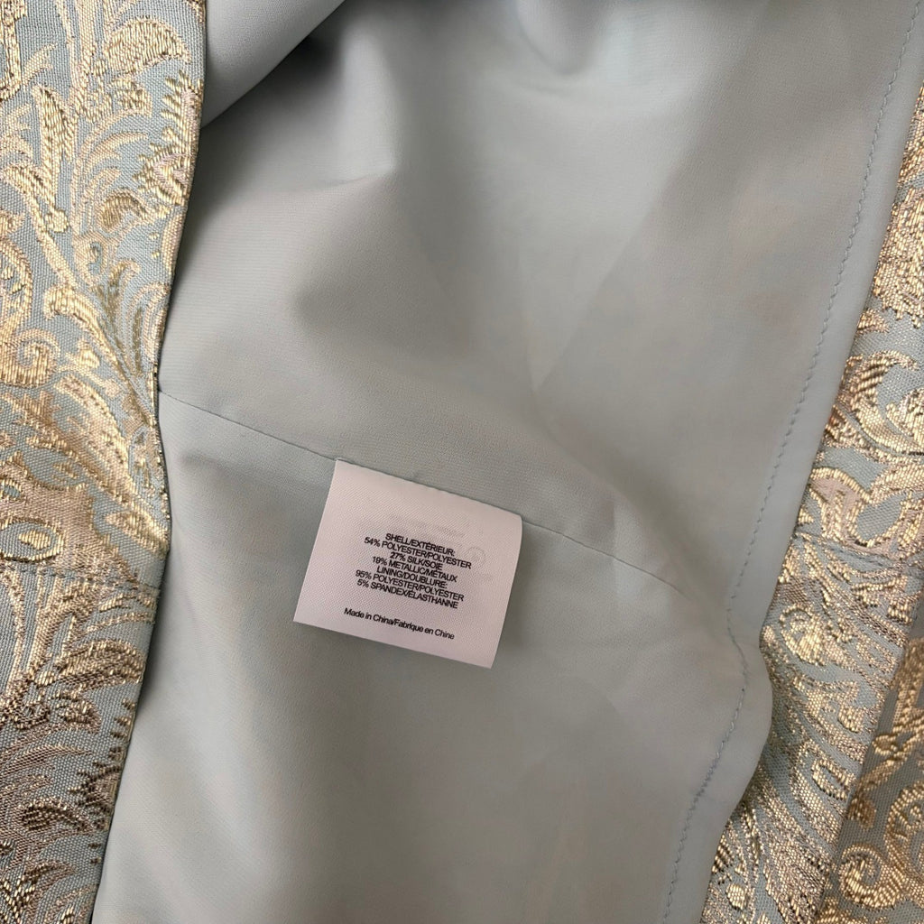 TORY BURCH Lola Top Blouse Aqua Glass Embellished Silk Brocade Floral Size 4