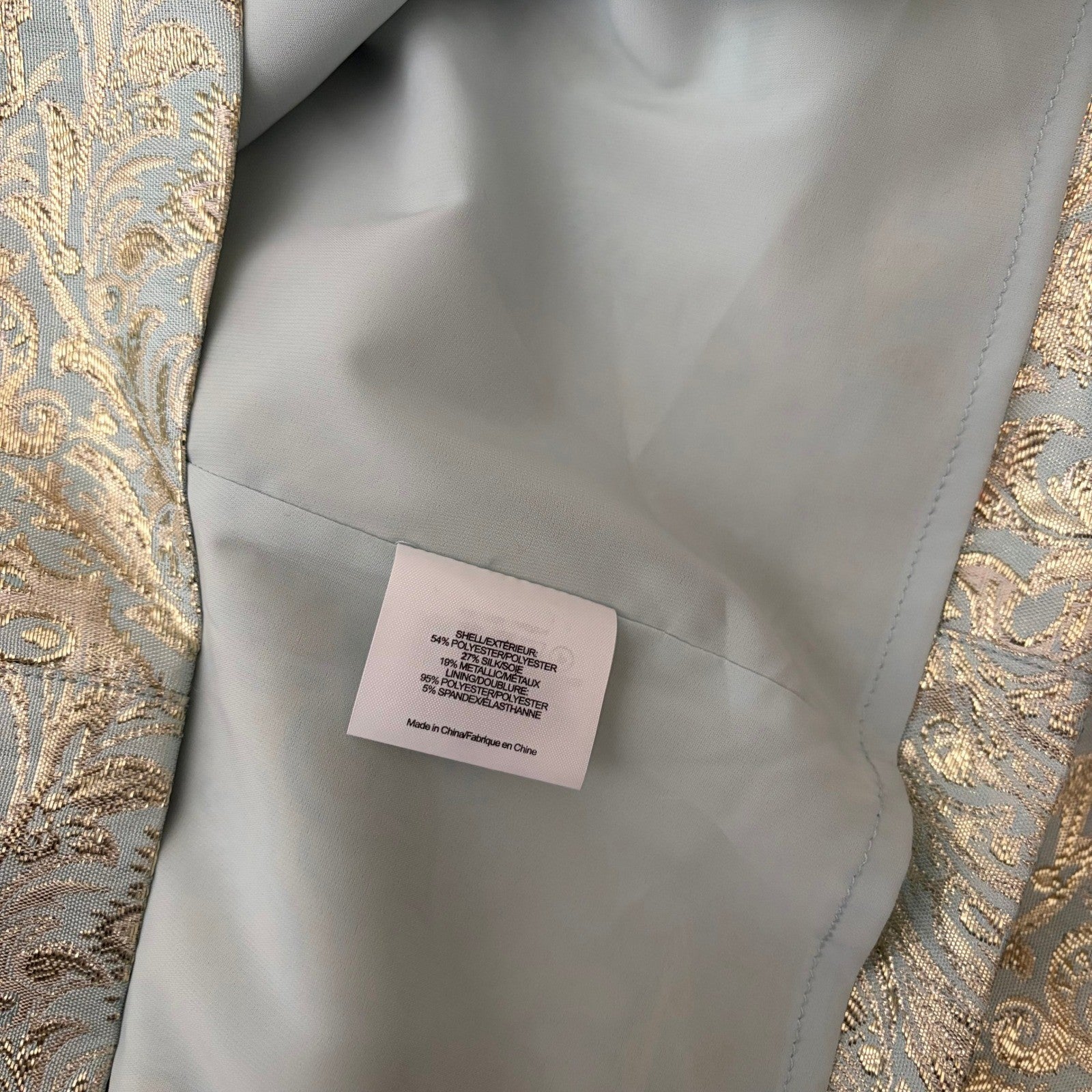 TORY BURCH Lola Top Blouse Aqua Glass Embellished Silk Brocade Floral Size 4