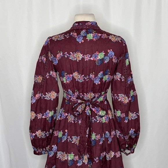BY ANTHROPOLOGIE Mini Tunic Long Sleeve Dress Floral Lace Trims Purple X-Small