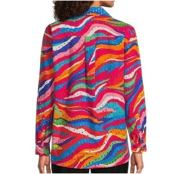 NEW!! JOHN MARK Eyelet Embroidered Watercolor Wave Print Buttondown Size 3X