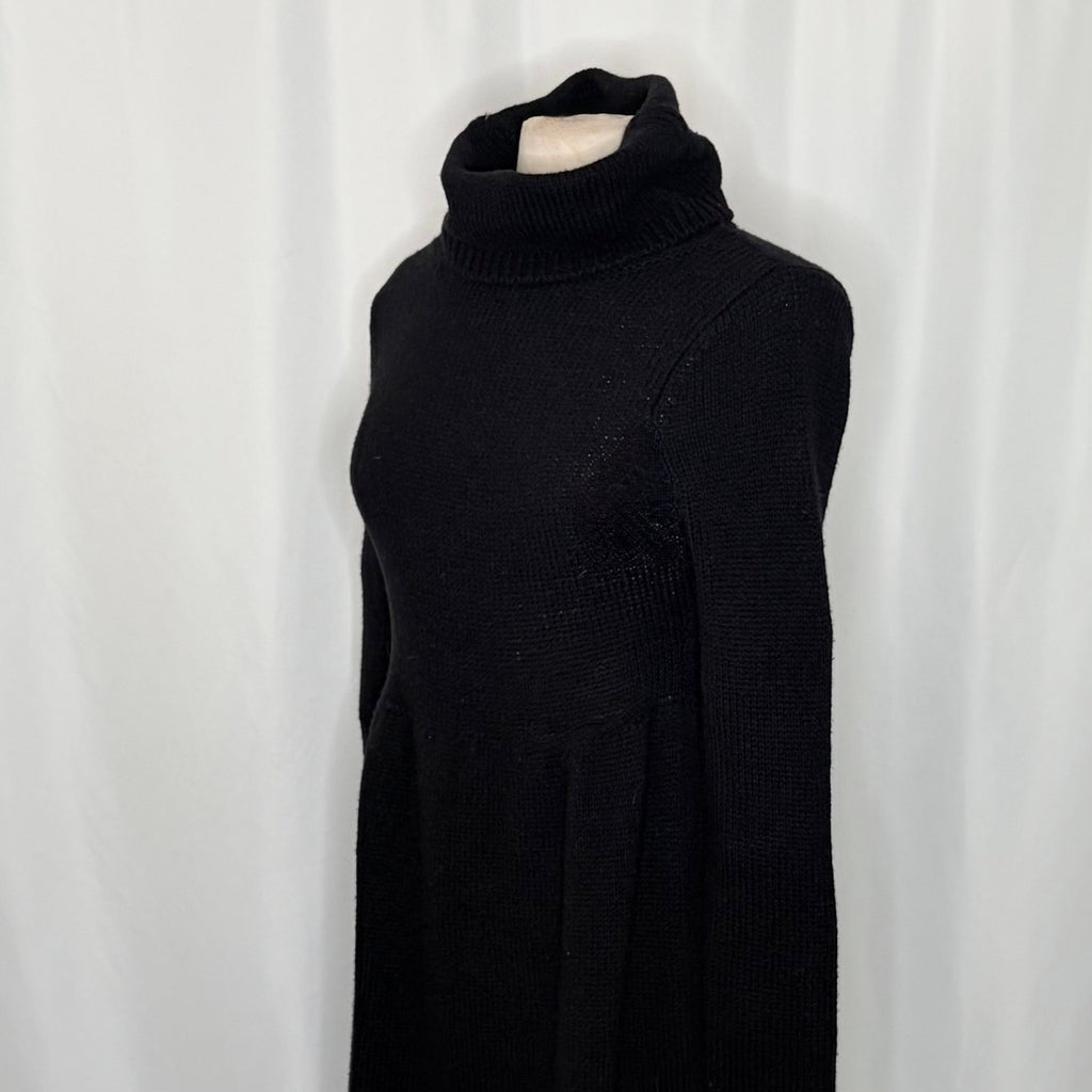 VINCE Solid Black Wool Knit Sweater Dress Turtleneck Pullover Minimalist Large