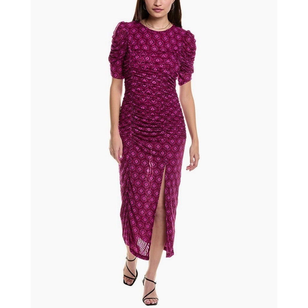 FREE PEOPLE Briella Dress Floral Ruched Midi Fuchsia Combo Ruching Party Large