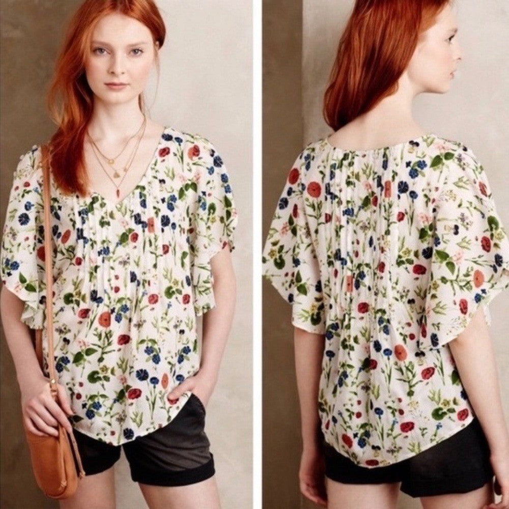 Anthropologie MAEVE Maya Floral Fluttered Top Blouse Strawberry Fruit Berries 2