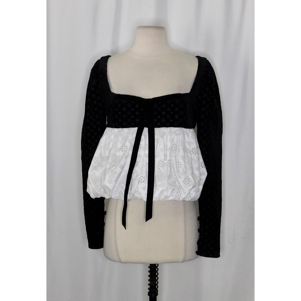 NWT!! FOR LOVE AND LEMONS Elisa Long Sleeve Top Black Velvet Taffeta Eyelet XS